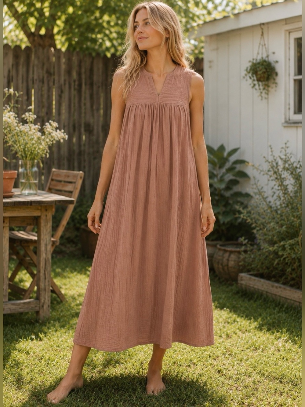 Go Gently Nation Gauze Midi Dress 100% Organic Cotton sz XS Coastal Cottagecore
